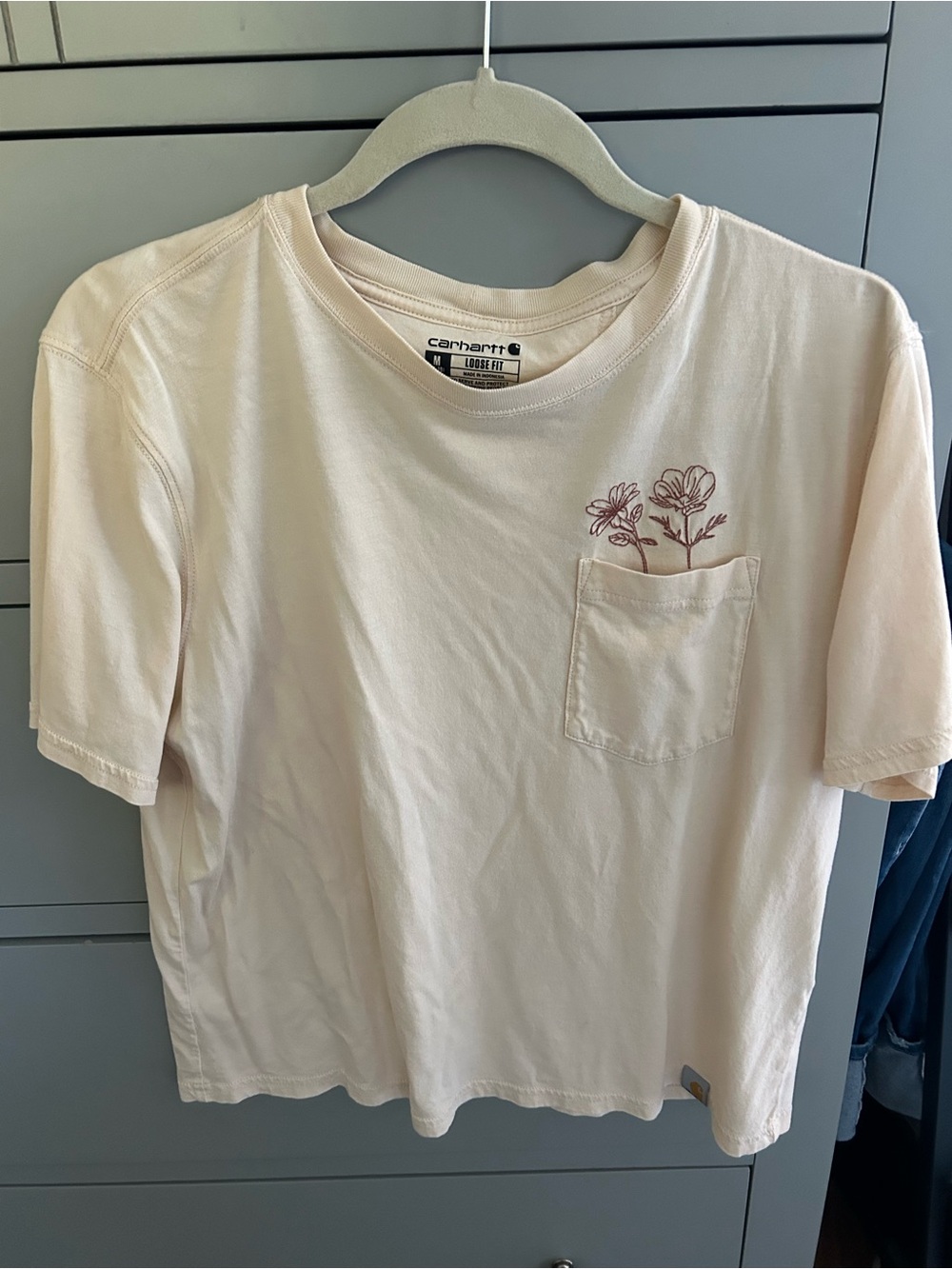 Carhartt Cream Pocket Tee with Floral Embroidery